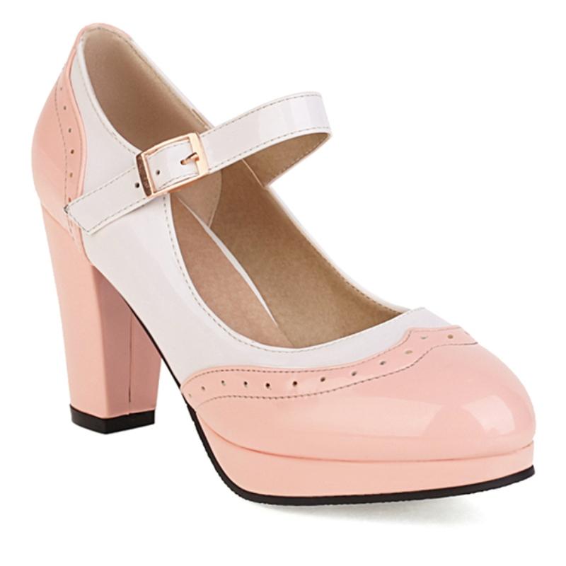 

Женские туфли Мэри Джейн на высоком каблуке, туфли-лодочки, 2025, весенняя мода, пэчворк, черные, розовые, красные, на каблуке, для вечеринки, свадебные туфли, женские 39 розовый