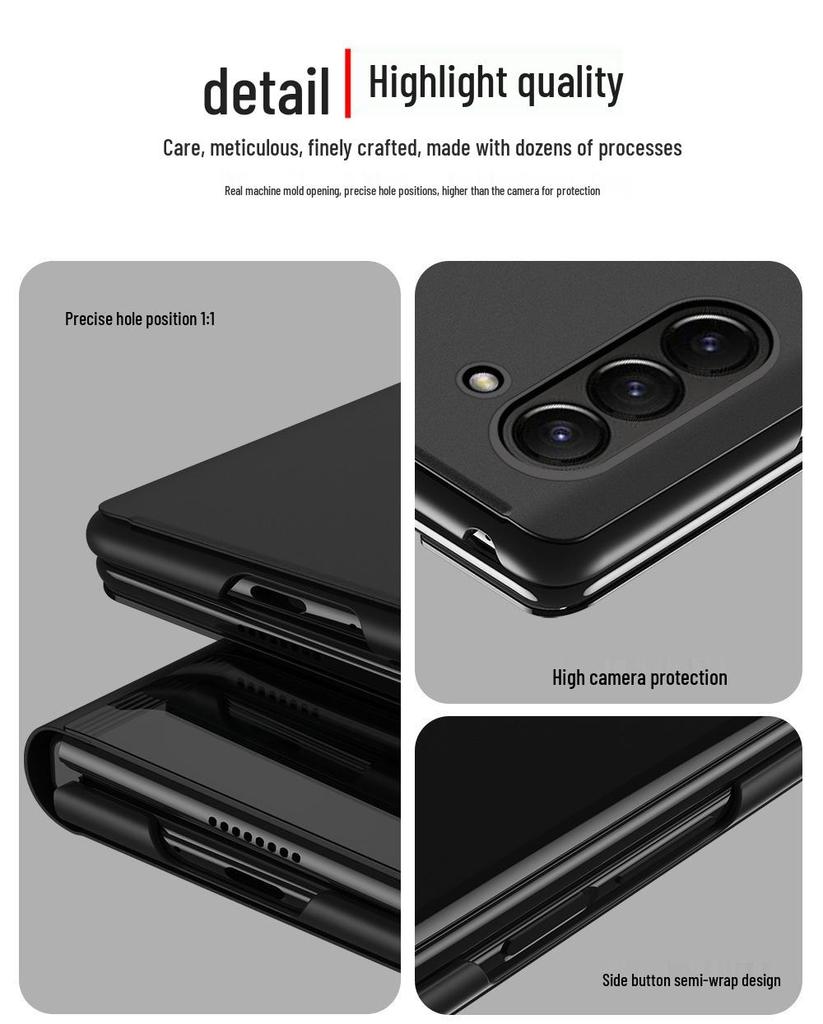 Samsung Z Fold7/6/5 Phone Case: Smart Flip Mirror, Full Coverage, Anti-Fall, Foldable Screen Protection.