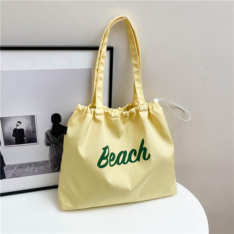 Lazy Wind Letter Shoulder Bag Women's Casual Versatile Drawstring Bundle Tote Bag Nylon Cloth Student Tote Bag