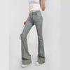 Womens High Waist Vintage Washed Stretch Denim Pants Straight Leg Flared Jeans