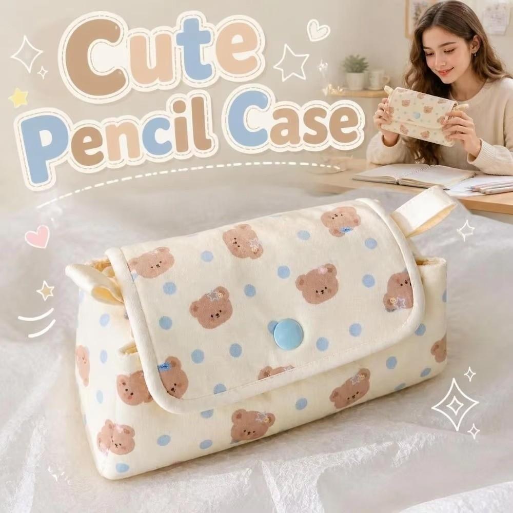Multi-Layer Pen Bag Bear Printed Stationery Bag Stylish Pencil Case School Supplies