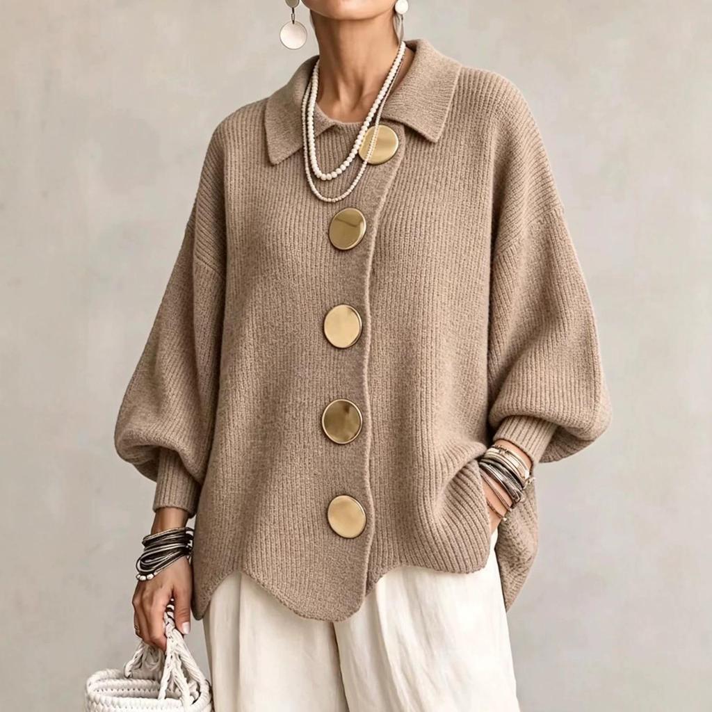 2026 European & American Retro Lapel Button Knit Cardigan - Women's Autumn/Winter Loose Coat