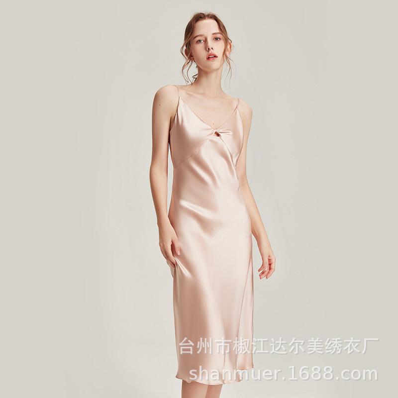 Shanmuer 19 Momme Silk Camisole Nightgown - Mid-Length Evening Gown Style L