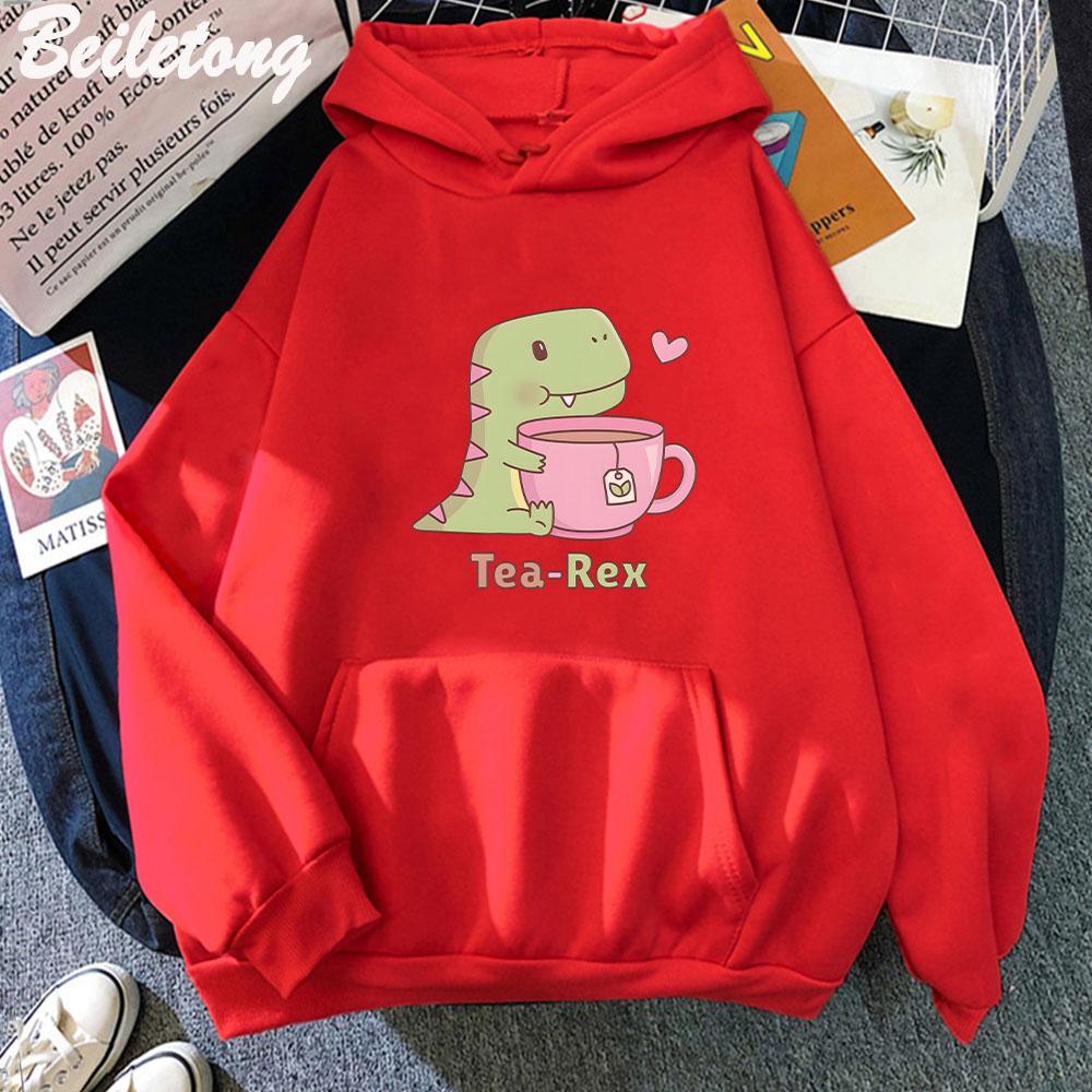 Dinosaur Hoodie Women Cartoon Cute Print Kawaii Cartoon Clothing Plus Size Pullover Harajuku Female Autumn Warm Streetwear