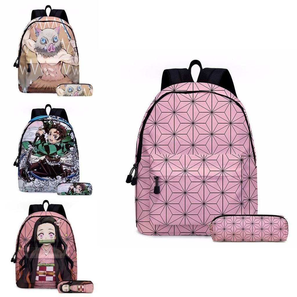 Demon Slayer Anime Cartoon Backpack Set For Students Durable Breathable And Lightweight