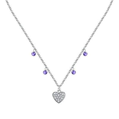 Steel Necklace With Clear Crystal And Tanzanite Beads LPS10ASD16 For Women