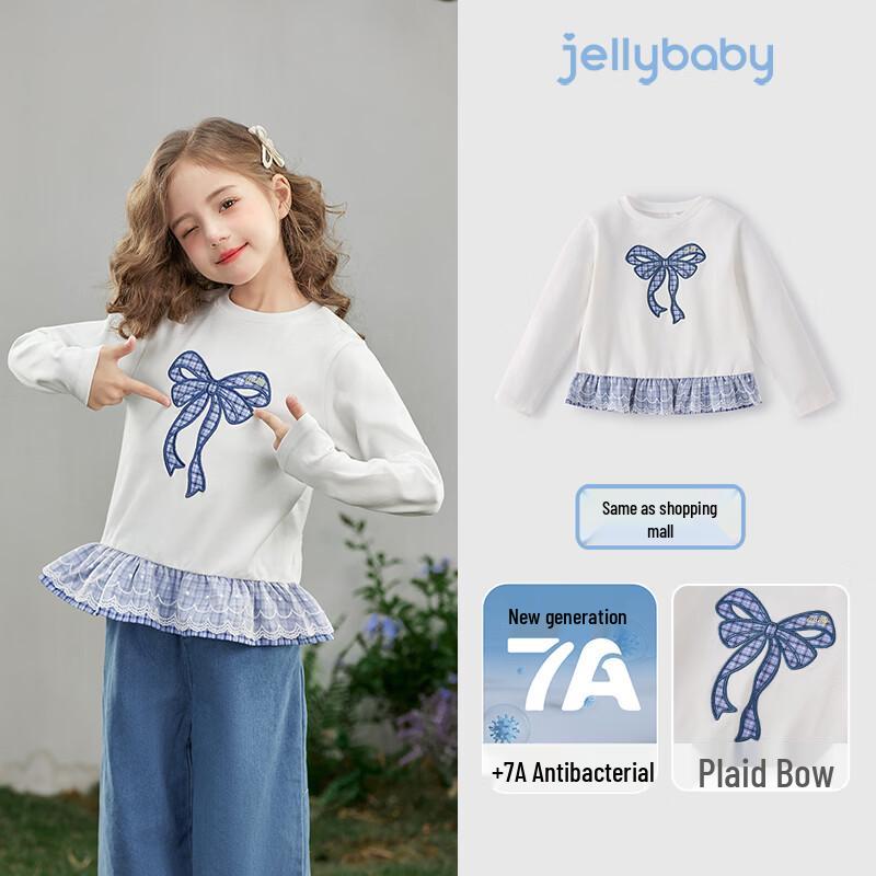 JELLYBABY Girls French Bow Print Long-Sleeve T-Shirt 130