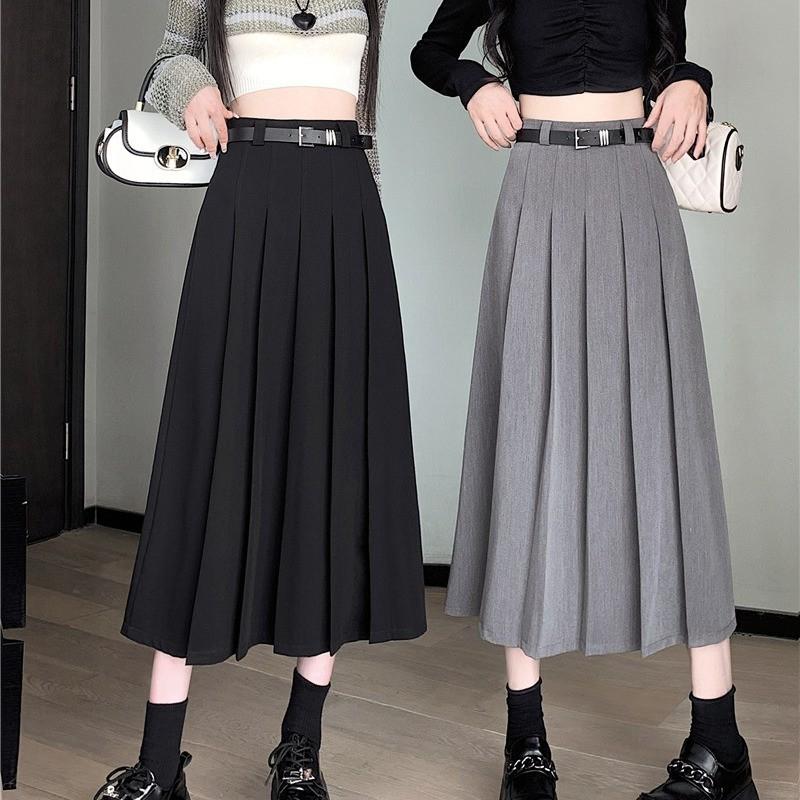 

Korean version of high waist solid color suit long skirt pleated skirt spring women s new thin A-shaped umbrella skirt ins 2XL сірий колір