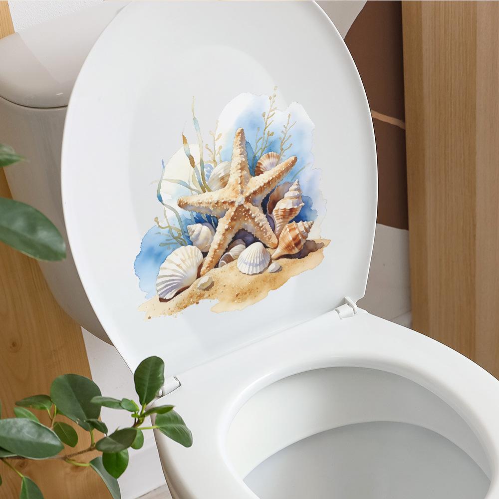 Watercolor Starfish Shell Bathroom and Toilet Decoration Stickers for Beautifying The Bathroom and Toilet Area