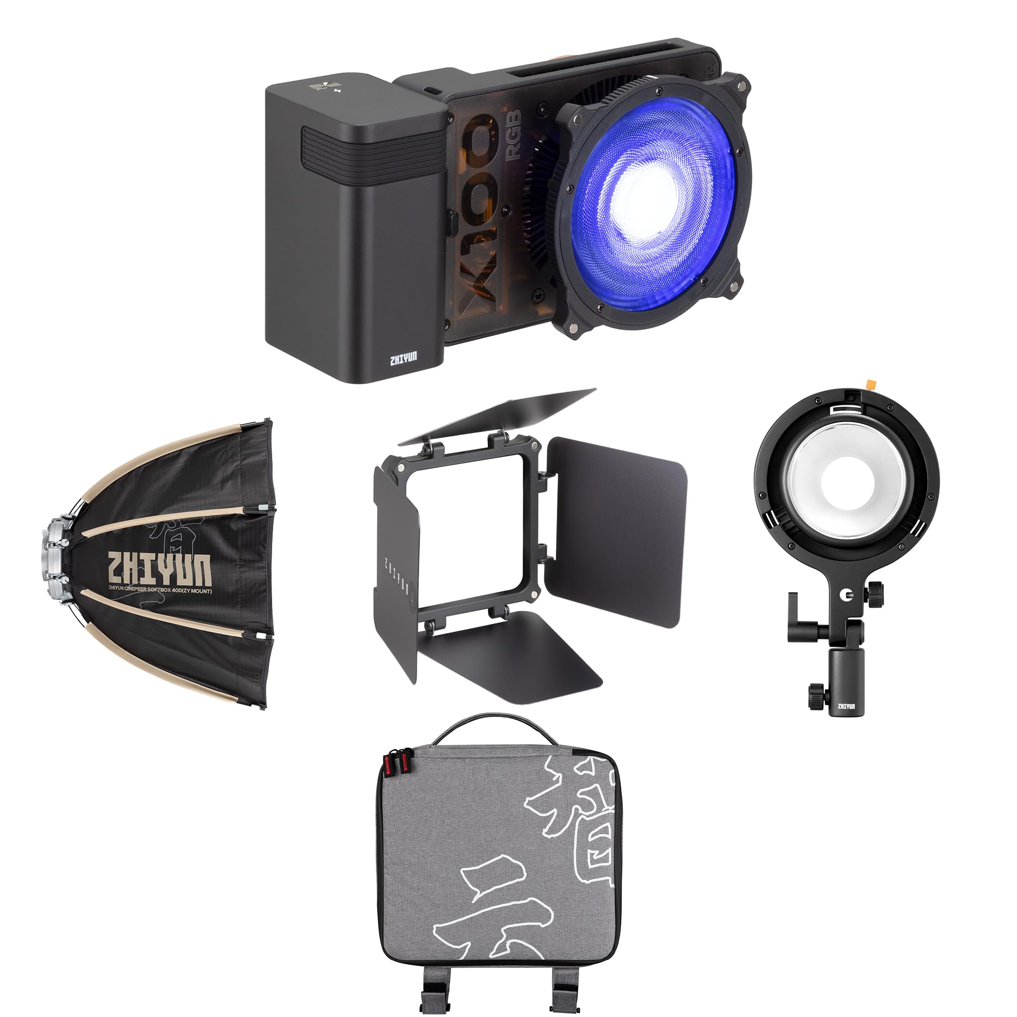 

Zhiyun MOLUS X100RGB BK PRO Edition 100W RGB LED Light with Lens and Carrying Includes ZY Accessory Mount Full-Color Reflector, Grip, Barndoor, Case, чорний