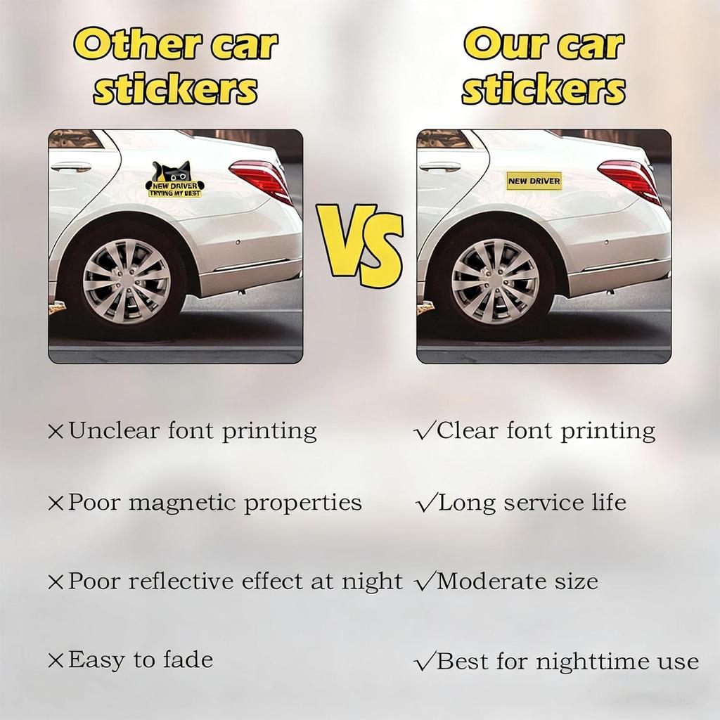 New Driver Sticker 3 Pieces Black Cat Automotive Decal Auto Body Decals Safety Sign for Car Vehicle Bumper for Drivers Trips