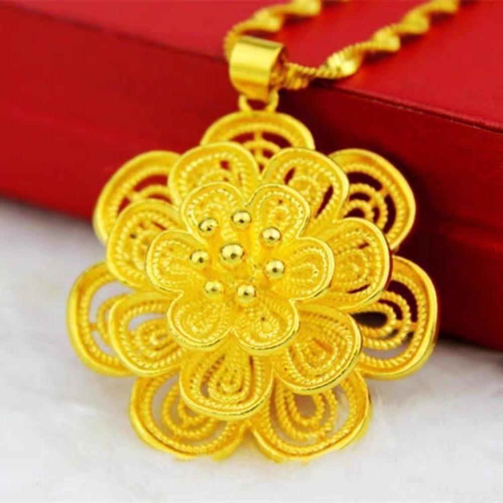 Vietnam Sand Blooming Wealth Necklace Hollowed Flower Lotus Pendant Luxury Clavicle Chain  Gifts