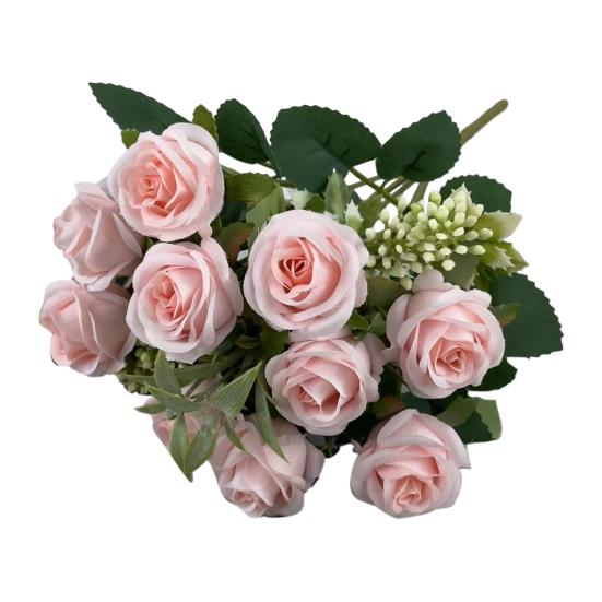 Artificial Rose Flower Multi-Heads Fake Rose Flower Bouquet with Stem for DIY Bridal Bouquet Wedding Party Table Centerpiece Home Decor