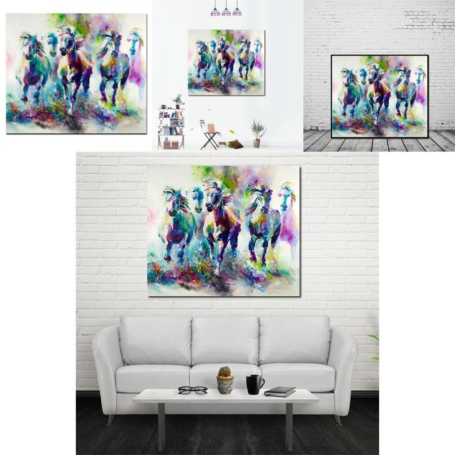 Abstract Animal Artwork Canvas Wall Art For Home Interior Modern Decor With Horses Design