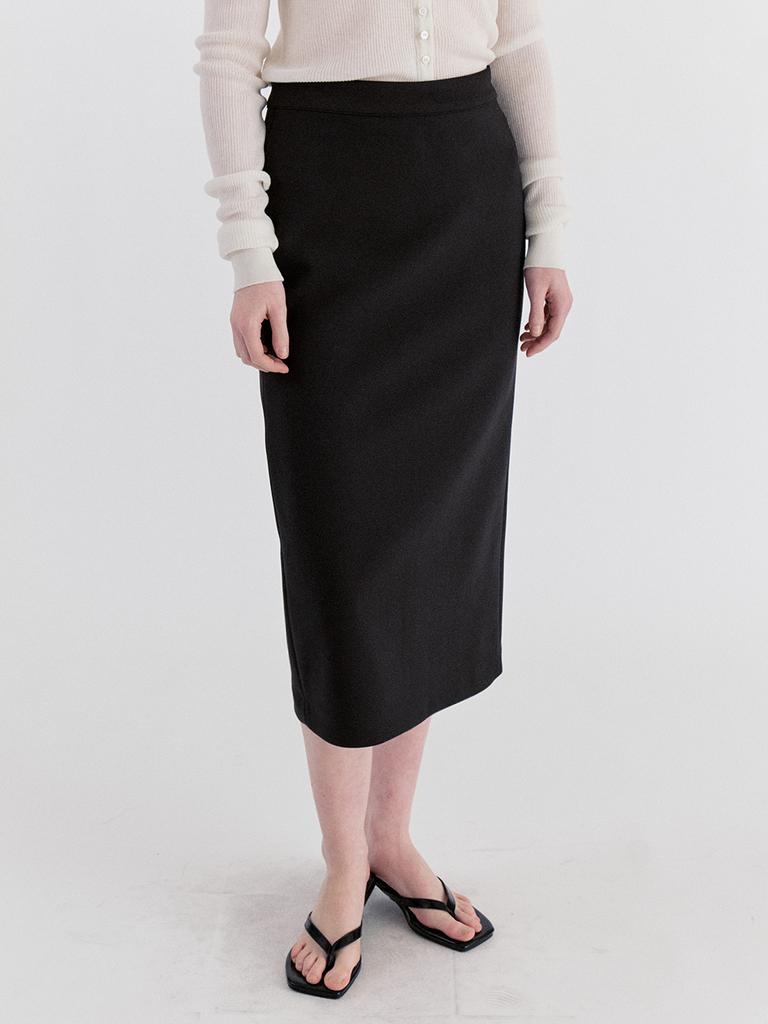 Leusejiem Basic H-Line Slit Long Skirt - Black