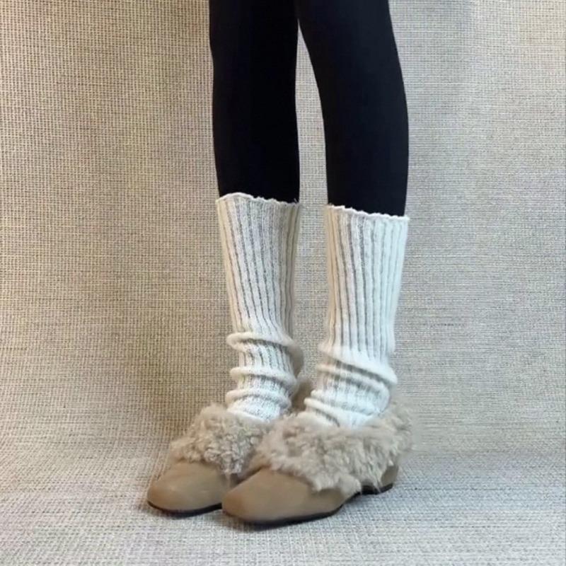 Sheepskin Version~ Suede Square Head Inner Height Increase Fur Integrated Fleece Single Shoes Women's Autumn and Winter Versatile Fluffy Shoes