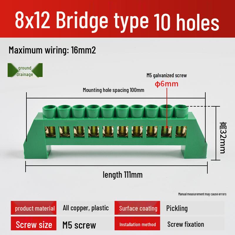 Neutral Copper Busbar 8*12 with 4/6/8/10 Holes for High Current Server Room Grounding Terminal