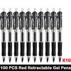10/100 PCS Roise Retractable Gel Pens Set Black/Red/Blue Ink Ballpoint for Writing Refills Office School Supplies Stationery