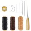 14pcs Leather Hand Sewing Tool Set/Includes Waxed Thread and Wooden Handle Needles/Heavy Duty for Leather Repair, Crafts, Binding, Belt Making/Ideal