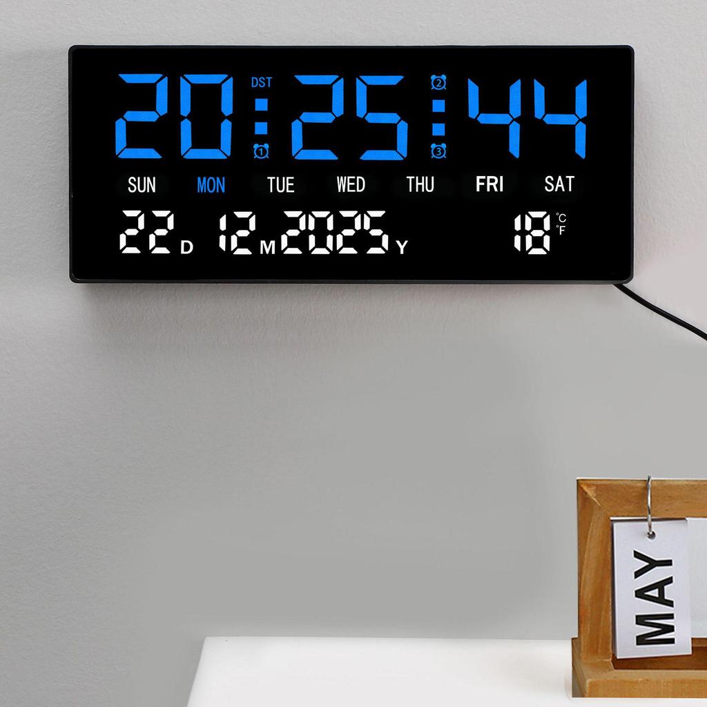Wall-Mounted LED Clock with Temperature Display and Perpetual Calendar