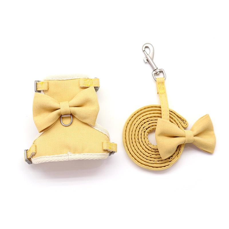 Floral Solid Nylon Dog Harness with I-Shape Bow Tie Summer Walking Leash Set for Chihuahua Medium Yorkie Durable Pet Accessories