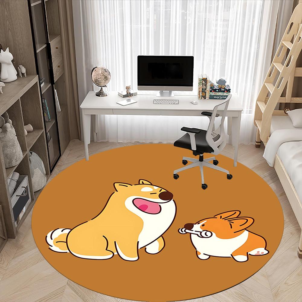 1 Stück Puppy Friends Büro Runder Teppich, Unter Bürostühlen Schlafzimmer Wohnzimmer Heimdekoration, Zimmer Deko