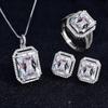 Elegant CZ Gemstone Pendant Necklace Set With Earrings Ring Women Blue Red Yellow Green Purple White Zircon Jewelry