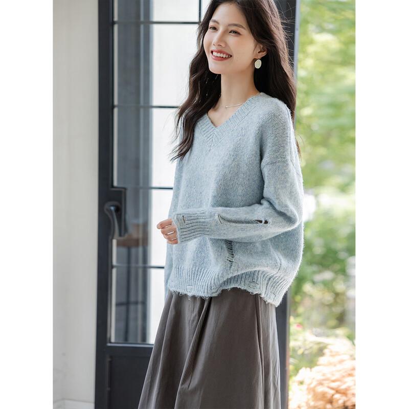 MOKANA Women's V-Neck Long Sleeve Knit Sweater