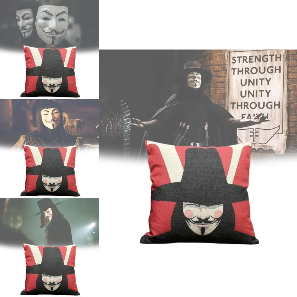 V For Vendetta Cartoon Throw Pillow Cover With Polyester Fabric For Living Room Decor