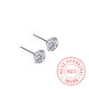 100% Real 925 Sterling Silver Round Crystal Stud Earrings for Women Fashion Piercing Jewelry Women's Party Wedding Gift