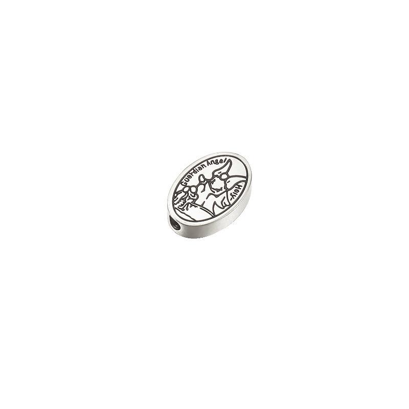European Etched Oval Pendant - Stainless Steel, Geometric Blackened Design, DIY Jewelry Accessory