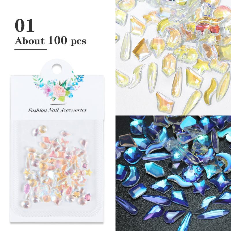 100 st/förpackning Aurora Flatback blandad form Harts Rhinestones Nail Art dekoration