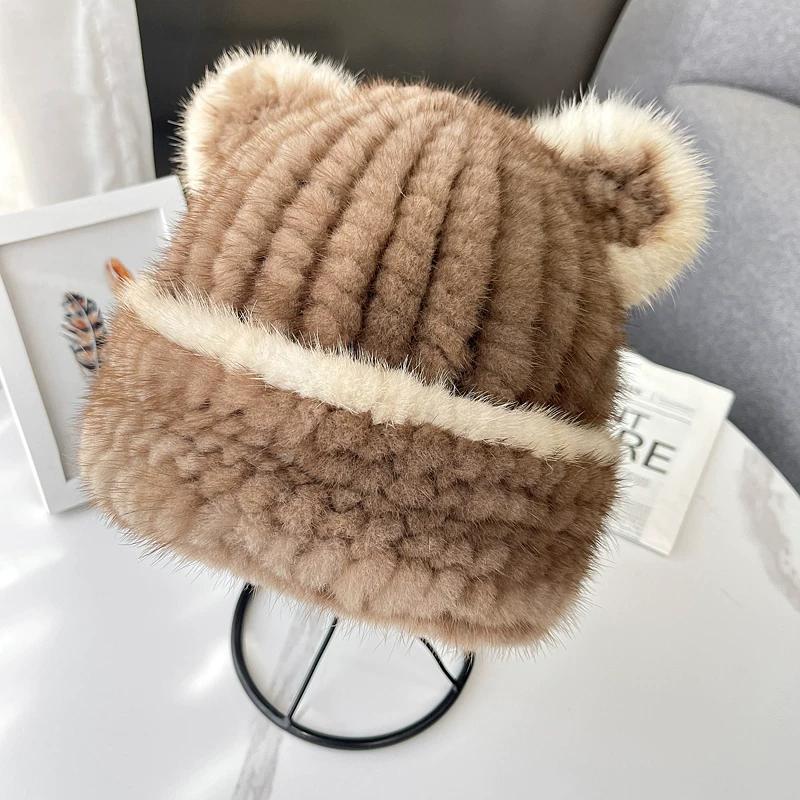 Fur Hat Women's Winter Warm Ear Protection Sweet Cute Ears Mink Hair Woven Parent-child Hat Korean Version of The New Trend