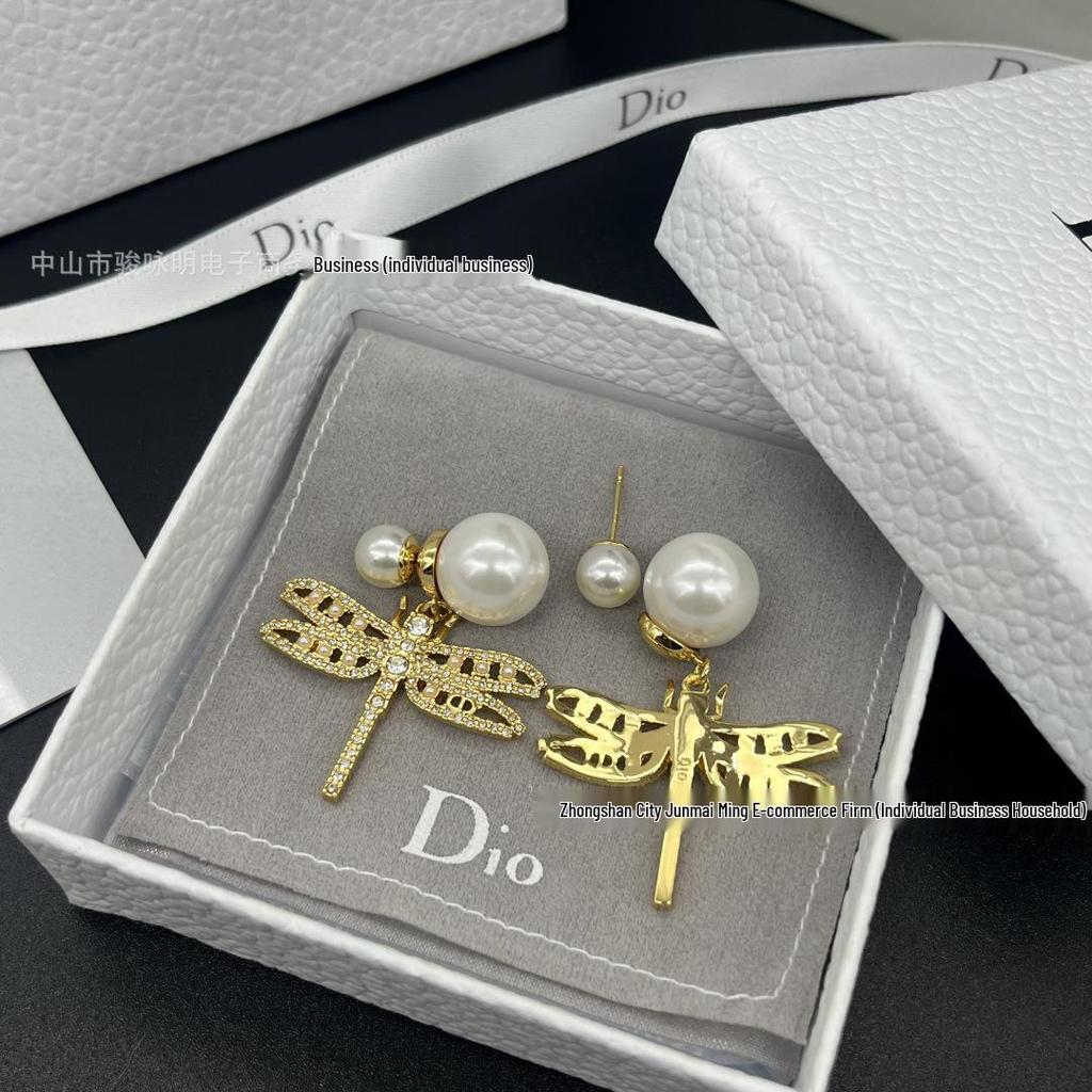 Elegant Dragonfly Insect Stud Earrings with Pearls & Diamonds for Women