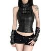 Gothic Punk Dark Style Leather Vest - Metal Decorated Sleeveless Top for Motorcycle & Cool Girl Group