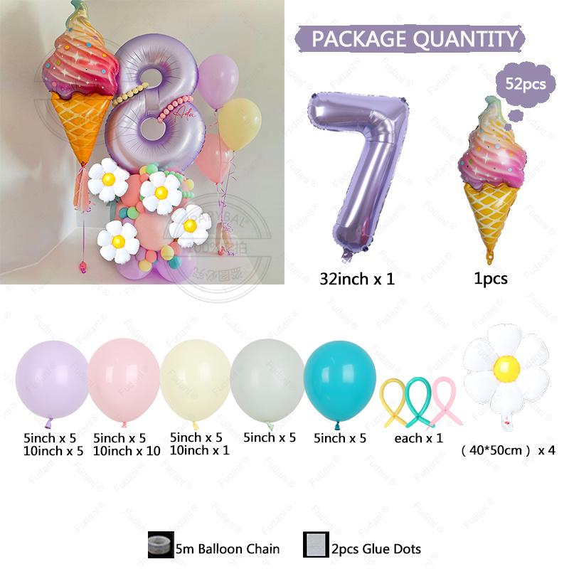 5pc/set Flower Balloons Tower 32inch Purple Number Balloon for Kids Adults Happy Birthday Party Decoration DIY Party Supply
