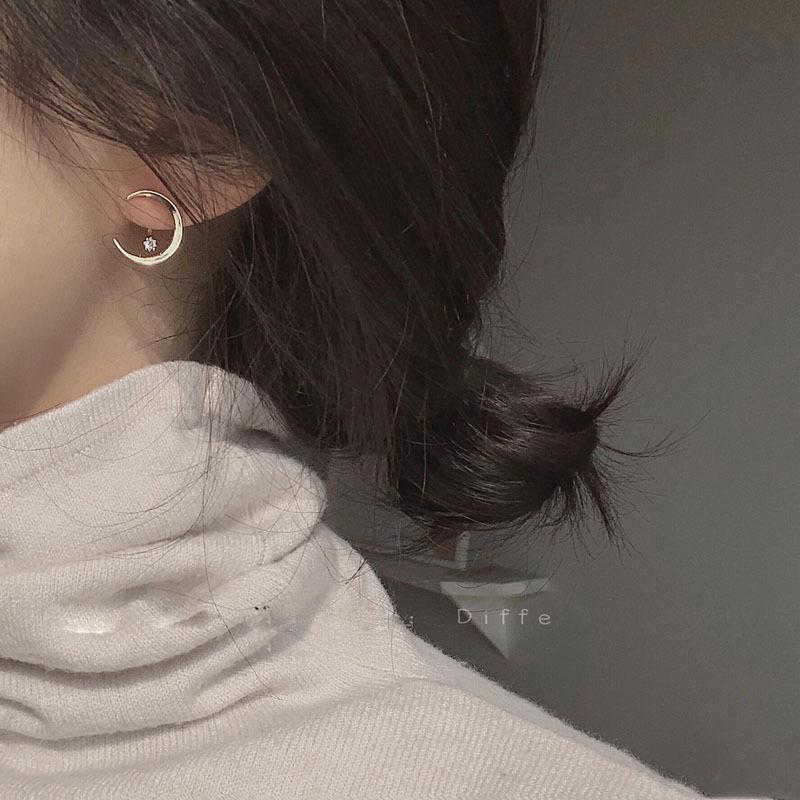 Detachable Crescent Zircon Stud Earrings: Korean Minimalist Design for Women
