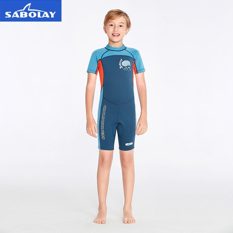 Kids Full-Body Neoprene Wetsuit Surfing Diving Swimming UV Protection 2mm Thermal Short-Sleeve Boys