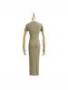 Women's Spicy Girl Double Slit Round Neck Short Sleeve Summer Slimming Midi Dress