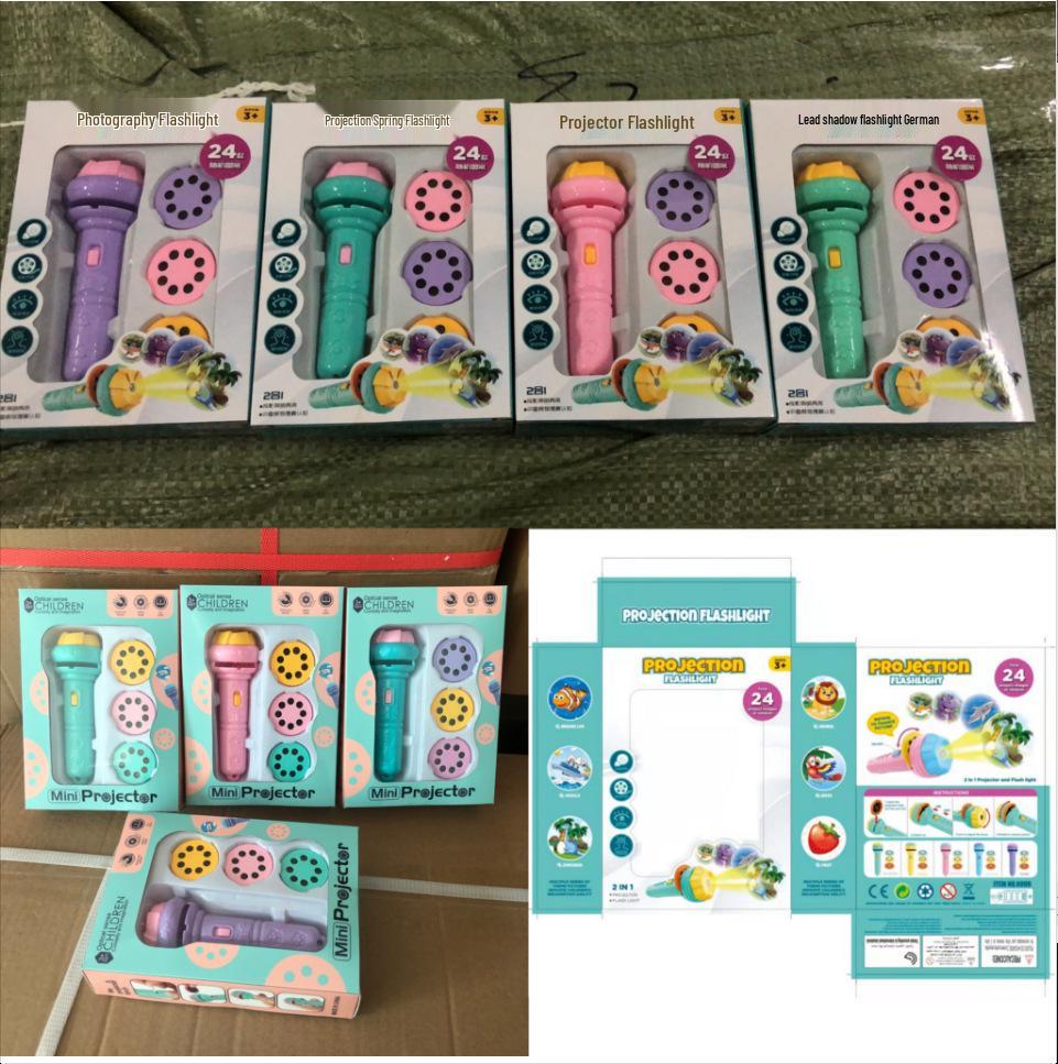 Children's Cartoon Projection Flashlight with Sound & Light - Electric Luminous Crystal Projector Toy for Kindergarten Kids.