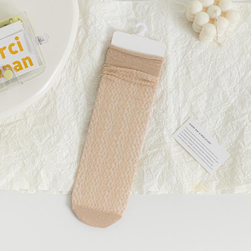 5/10 Pairs Comfortable Casual Spring Summer Solid Color Rolled Hem Pile Socks for Women Cute Mid Calf Socks Mesh Breathable Cotton Socks