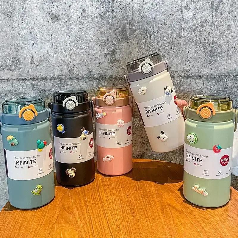 Large Capacity 316 Stainless Steel Cold Insulation Cup, Cute Beautiful, Dual Drink Straw, Portable Handle Pot, Male and Female