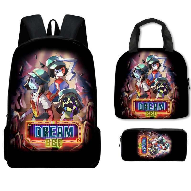 Dream Ena Bbq Pattern Childrens Backpack Lunch Bag Pen Case Set Schoolbag Gift