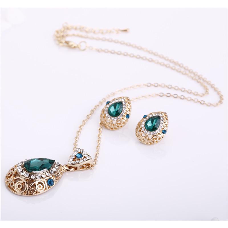 1set/3pcs (Necklace + Earrings) Women's Elegant Jewelry Set Water Drop Pendant Crystal Diamond Women's Jewelry Set