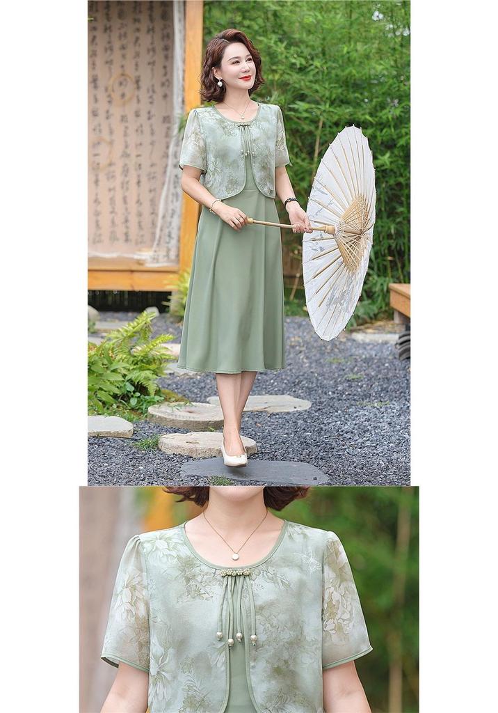 Elegant Chiffon Summer Dress for Middle-Aged & Elderly Women - Short Sleeve Long Skirt (2026 Edition)