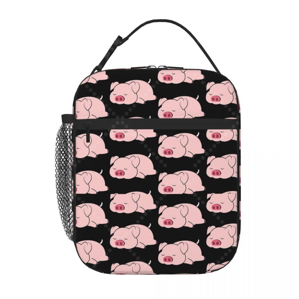 Cute Pig Print Lunch Bag Reusable Portable Cooler Thermal Lunch Box Oxford Bento Tote Bag for Work Travel Picnic