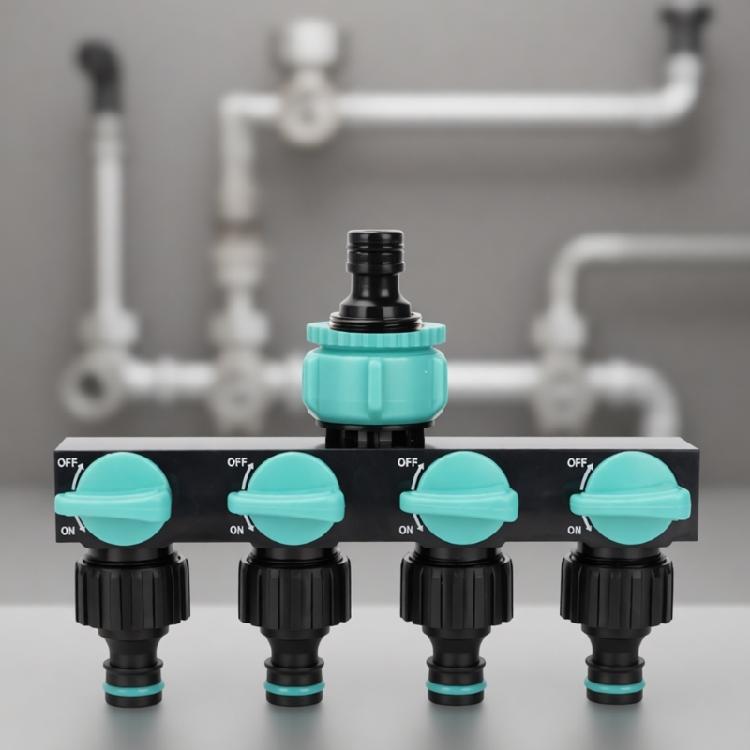 Versatiles Plastic Water Dispenser 4 Way Division With Ball Valves Suitable for Multiple Outdoor Applications