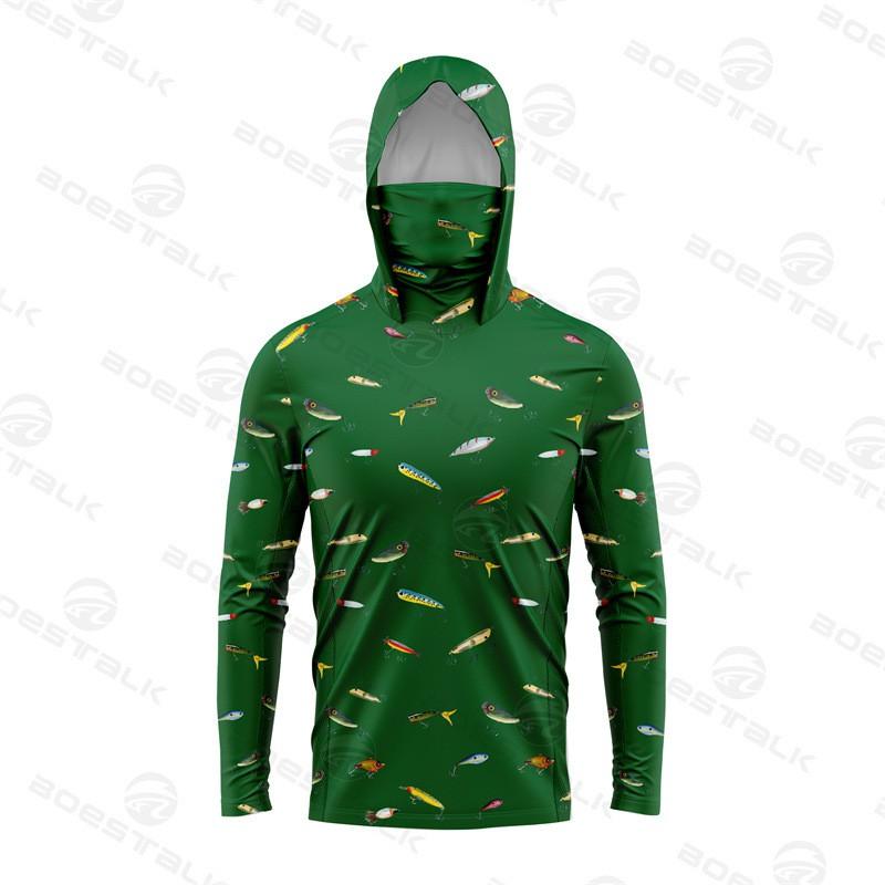 Mens Long Sleeve Fishing Shirt With Face Cover UV Protection Quick Dry Breathable Ice Silk Feel Outdoor Angling Apparel
