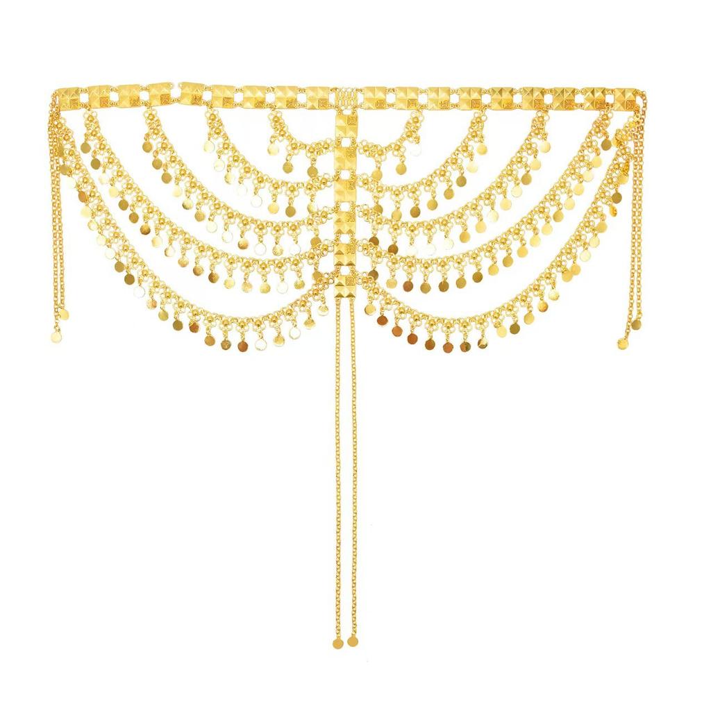 Arab Bridal Headwear Hair Accessories Tassel Sequins Coin Head Chain Hair Chain Performance Accessories Ethnic Style Head Cover Hair Cover