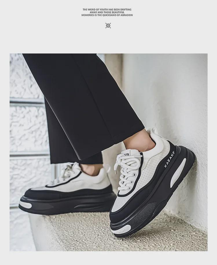 2024 Men's Low-Top Thick-Soled Height-Increasing Skateboard Shoes - Leather Sports Casual Dad Shoes